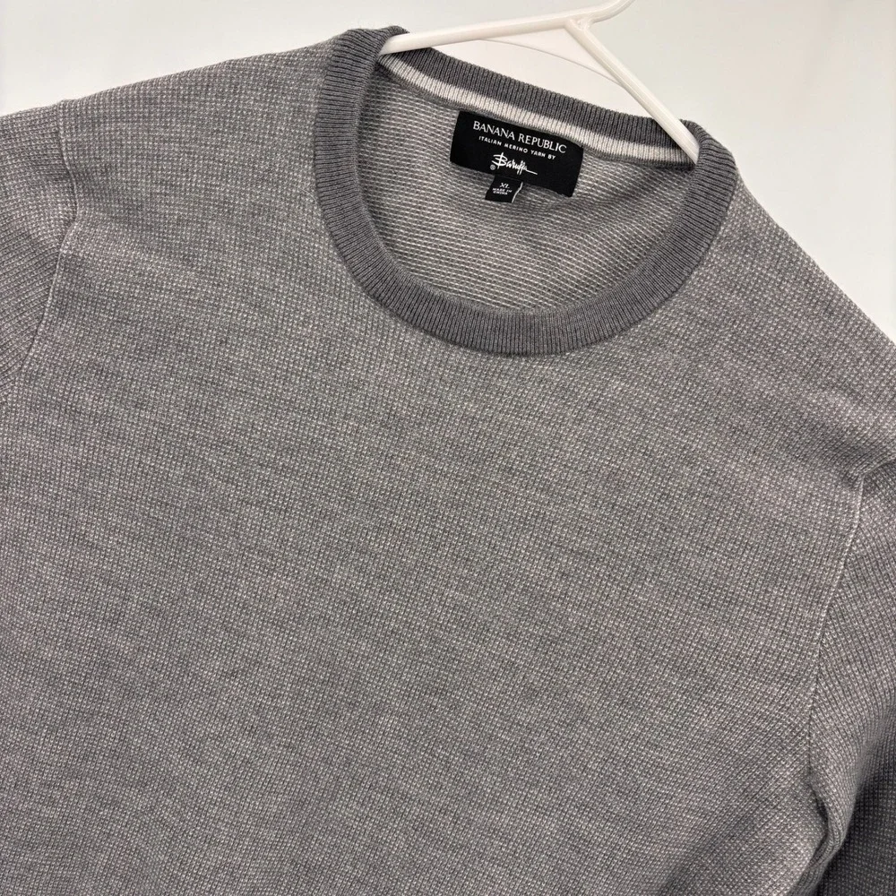 Banana Republic Sweater Mens XL Grey Excellent Merino Wool Italian Yarn Baruffa